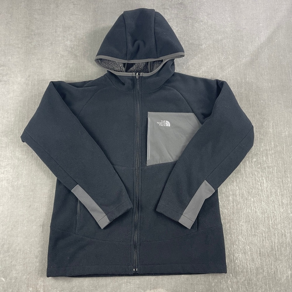 The‎ North Face Boys L 14/16 Black Full Zip Fleece Hoodie Sherpa Lined Jacket